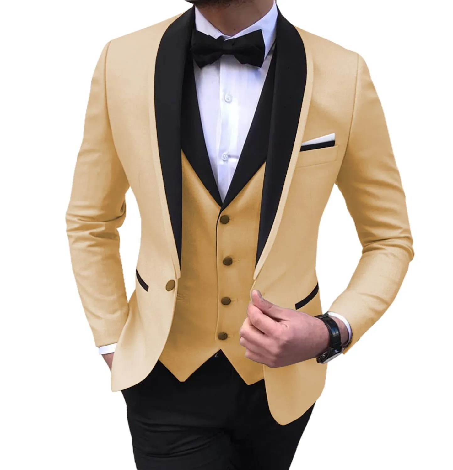 BRADLEY VIP SUITS Men's Fashion Formal 3 Piece Tuxedo (Jacket   Pants   Vest) Red Suit Set