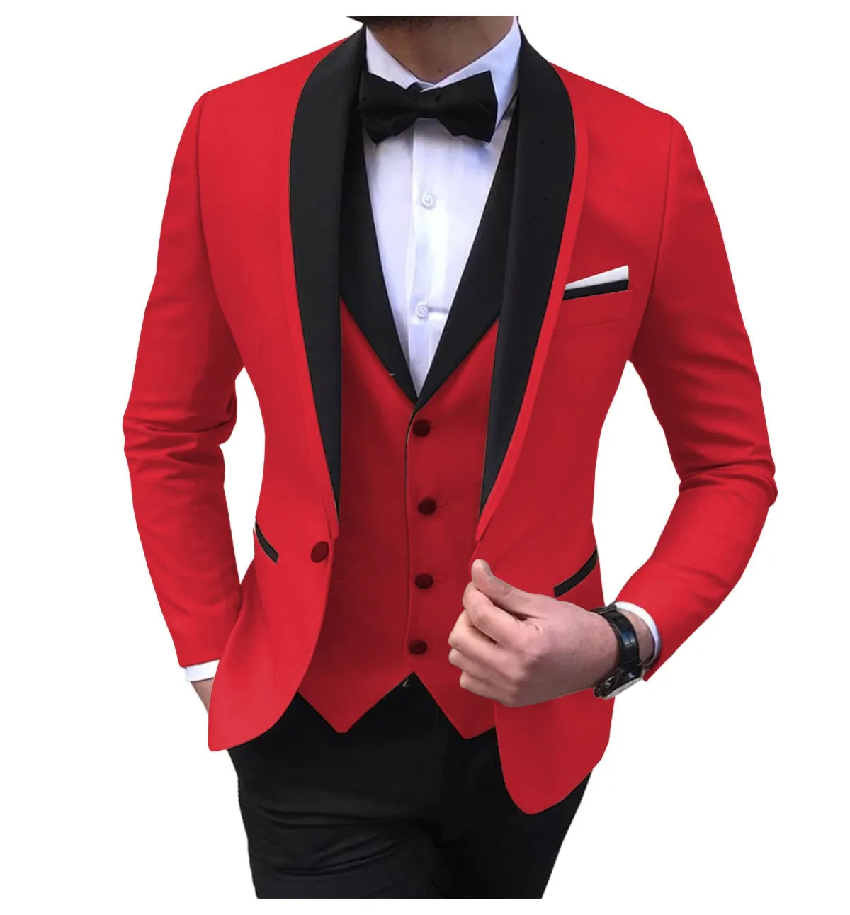 BRADLEY VIP SUITS Men's Fashion Formal 3 Piece Tuxedo (Jacket   Pants   Vest) Red Suit Set