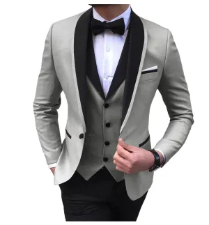 BRADLEY VIP SUITS Men's Fashion Formal 3 Piece Tuxedo (Jacket   Pants   Vest) Silver Gray Suit Set