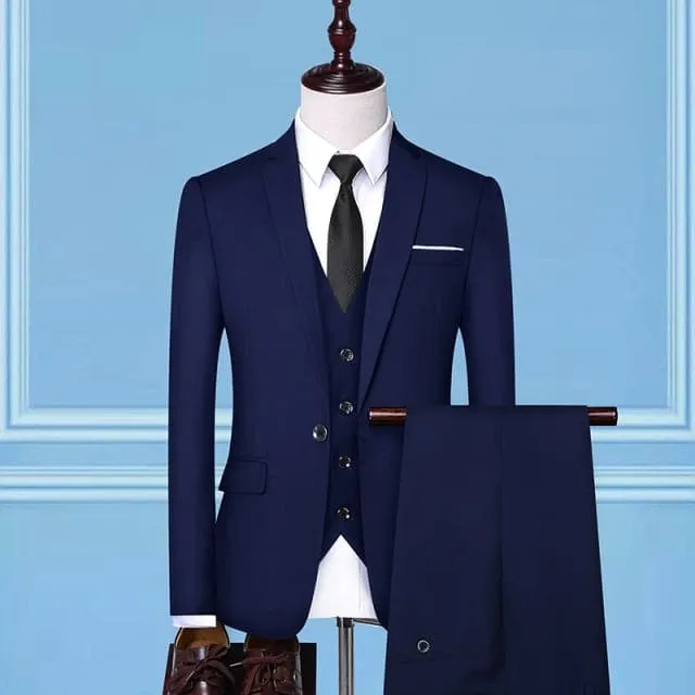BRADLEY VIP SUITS Men's Fashion Formal Business & Special Events Wear 3 Piece Suit for Business Meetings Job Interviews Church Services Suits (Jacket   Pants   Vest) Navy Blue Suit Set