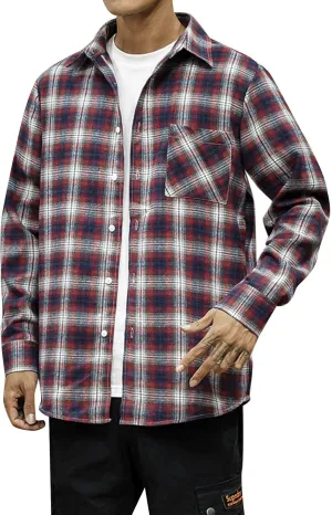 Buffalo Plaid Shirts Mens Flannel Checked Shirts Classic Fit Long Sleeve Cotton Tartan Lumberjack Work Shirts