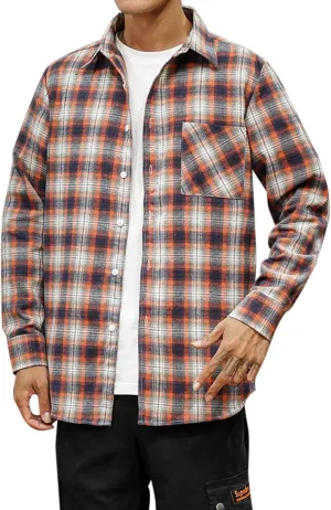 Buffalo Plaid Shirts Mens Flannel Checked Shirts Classic Fit Long Sleeve Cotton Tartan Lumberjack Work Shirts