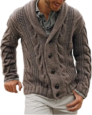 Button Down Cardigan Sweater Men Knit Cable Sweaters Oversized Fleece Cardigan Loose Casual Shirts Fall Winter Tops