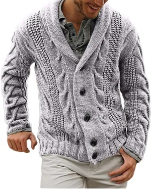 Button Down Cardigan Sweater Men Knit Cable Sweaters Oversized Fleece Cardigan Loose Casual Shirts Fall Winter Tops