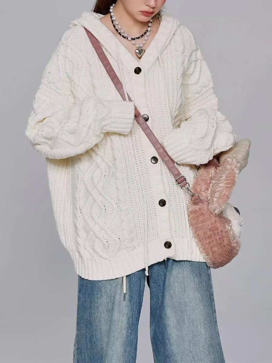 Cable Knit Cardigan Women Hooded Sweater Button Down Long Sweaters Chunky Casual Fall Outwear Coat