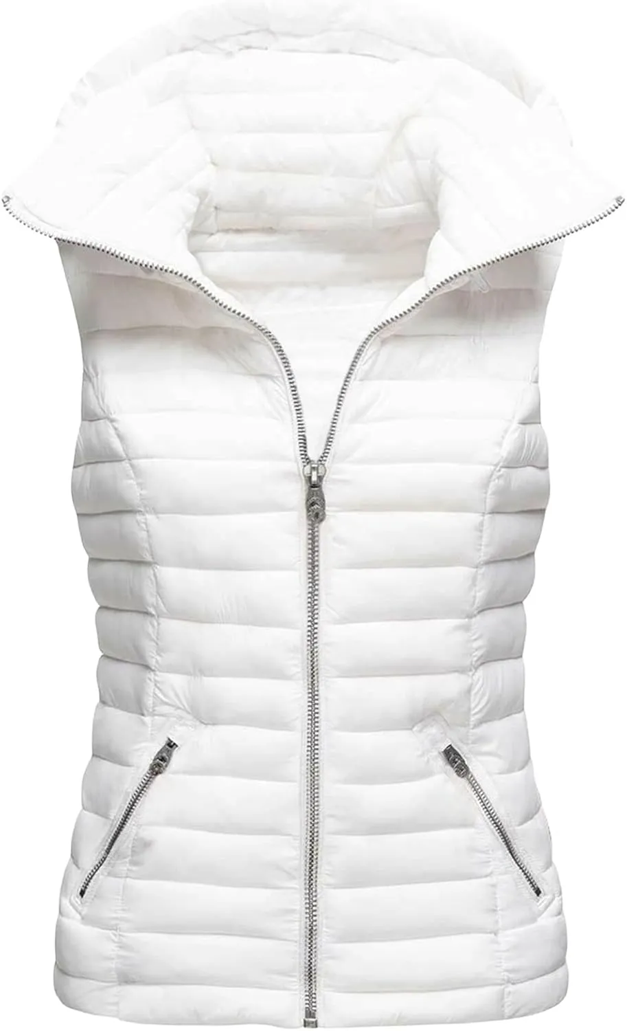 Canbebig Puffer Vest Women Lightweight Zipper Hoodie Sleeveless Puffer Jacket Casual Quilted Down Coat Warm Hooded Jacket