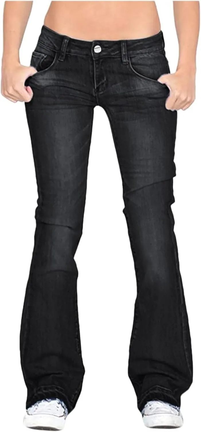 Canbebig Women's Jeans Mid-Waist Denim Pants Stretch Skinny Flare Jeans Distressed Bootcut Jean Lace-Up Embroidered Jeans
