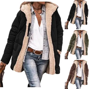 Canbebig Women's Quilted Winter Coats Hooded Fleece Jacket Warm Reversible Sherpa-Lined Jackets Full Zip Puffer Hoodies Coat