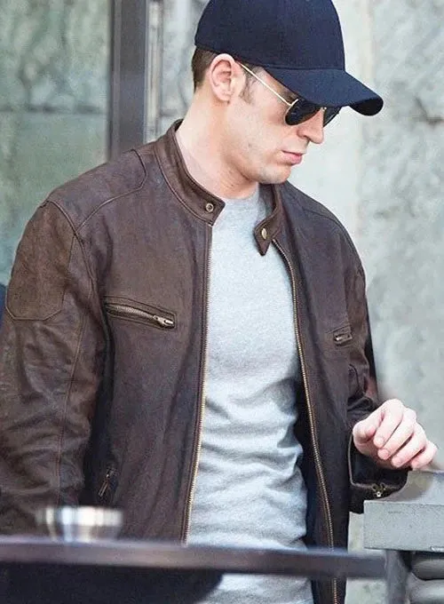 Captain America Brown Distressed Leather Jacket Worn By Steve Rogers | Steve Rogers Captain America Brown Distressed Leather Jacket