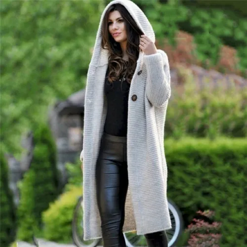 Cardigan Solid Long Sweater Loose Knitting