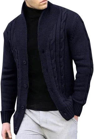 Cardigan Sweaters for Men Big and Tall Button Down Sweaters Winter Open Front Cardigan Casual Cable Knit Sweater