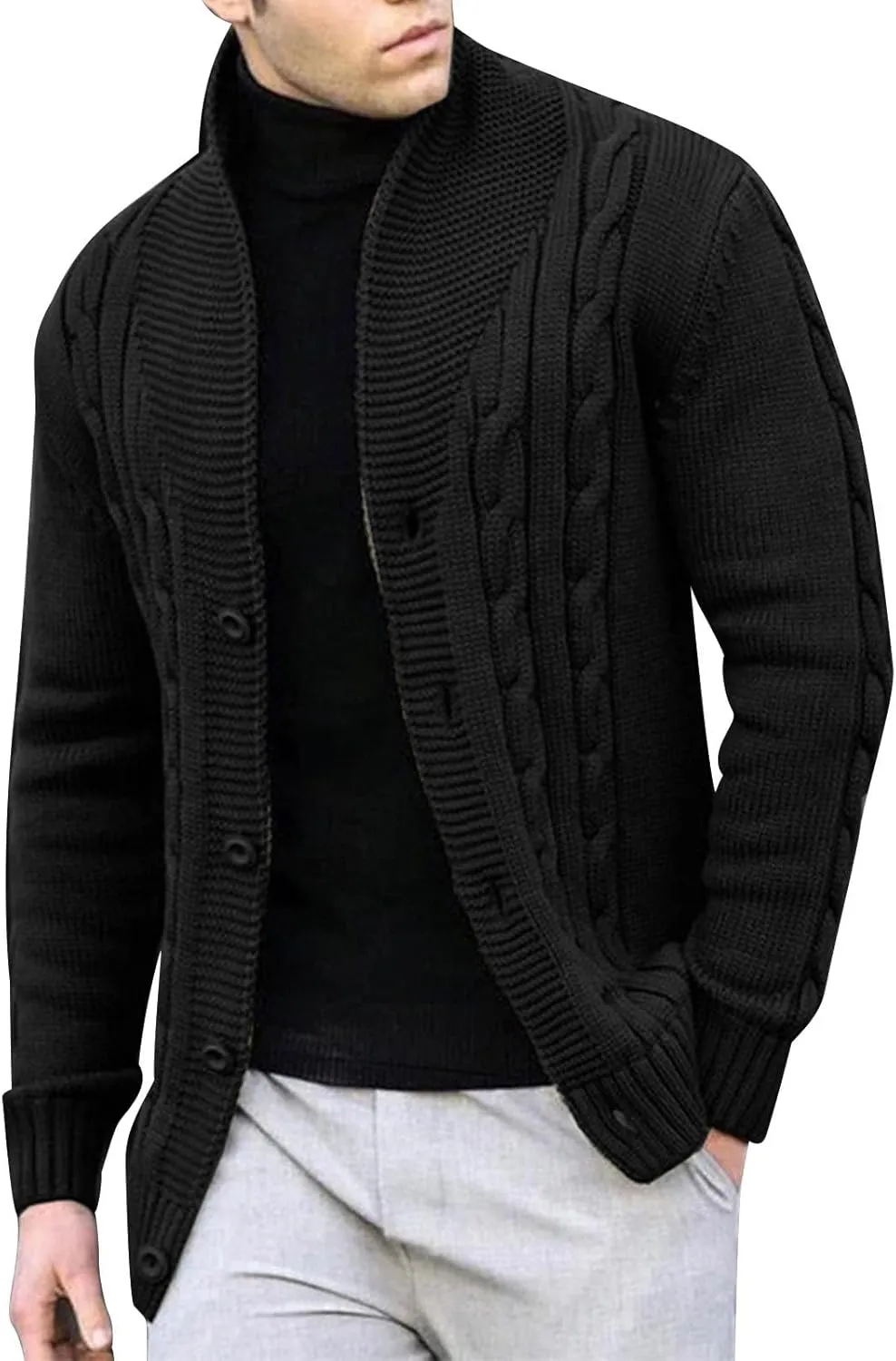 Cardigan Sweaters for Men Big and Tall Button Down Sweaters Winter Open Front Cardigan Casual Cable Knit Sweater