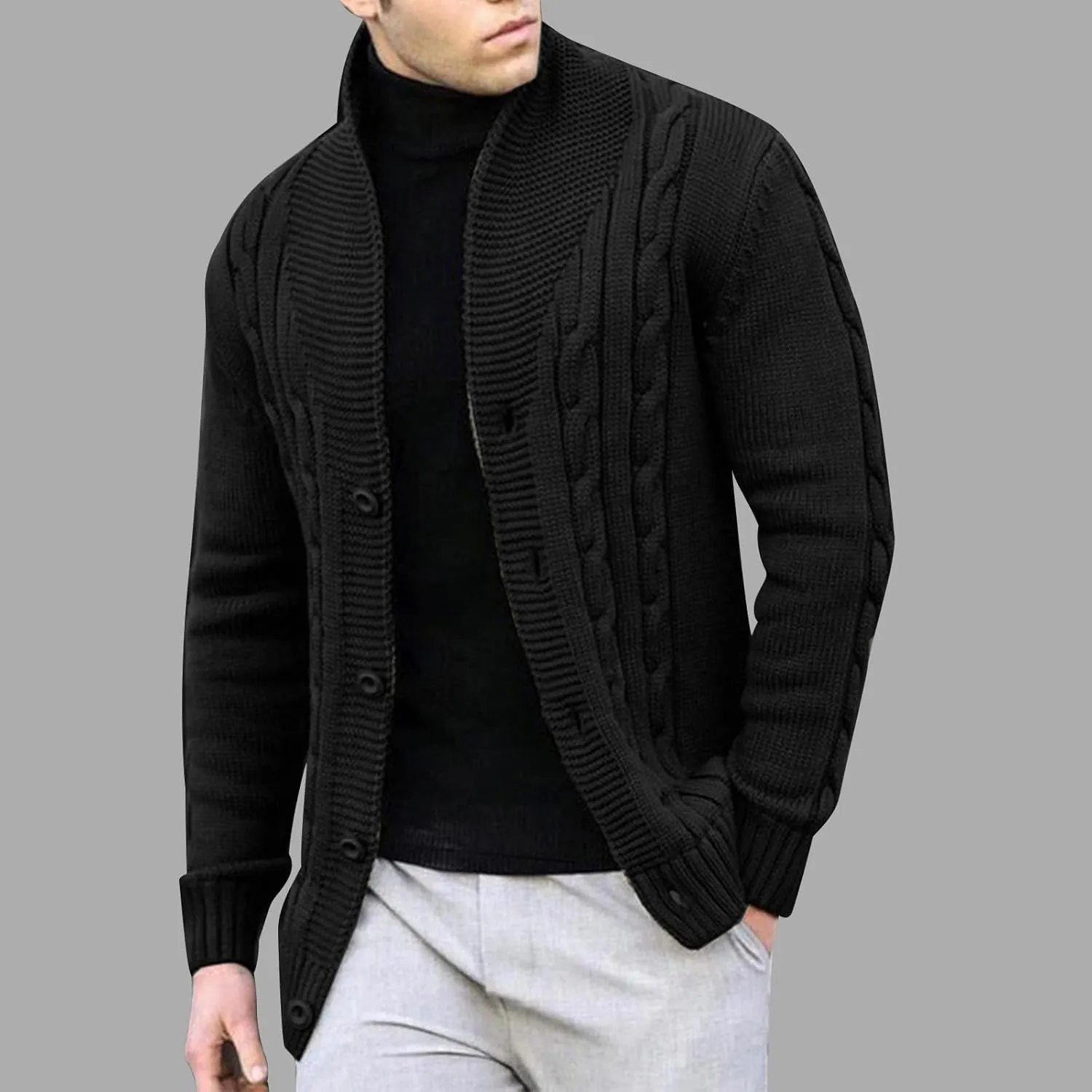 Cardigan Sweaters for Men Big and Tall Button Down Sweaters Winter Open Front Cardigan Casual Cable Knit Sweater