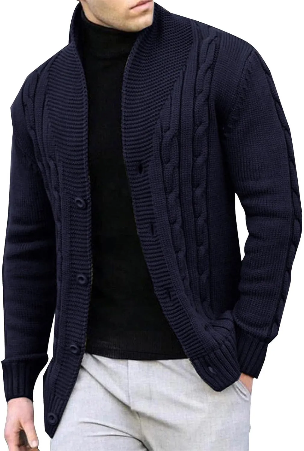 Cardigan Sweaters for Men Big and Tall Button Down Sweaters Winter Open Front Cardigan Casual Cable Knit Sweater