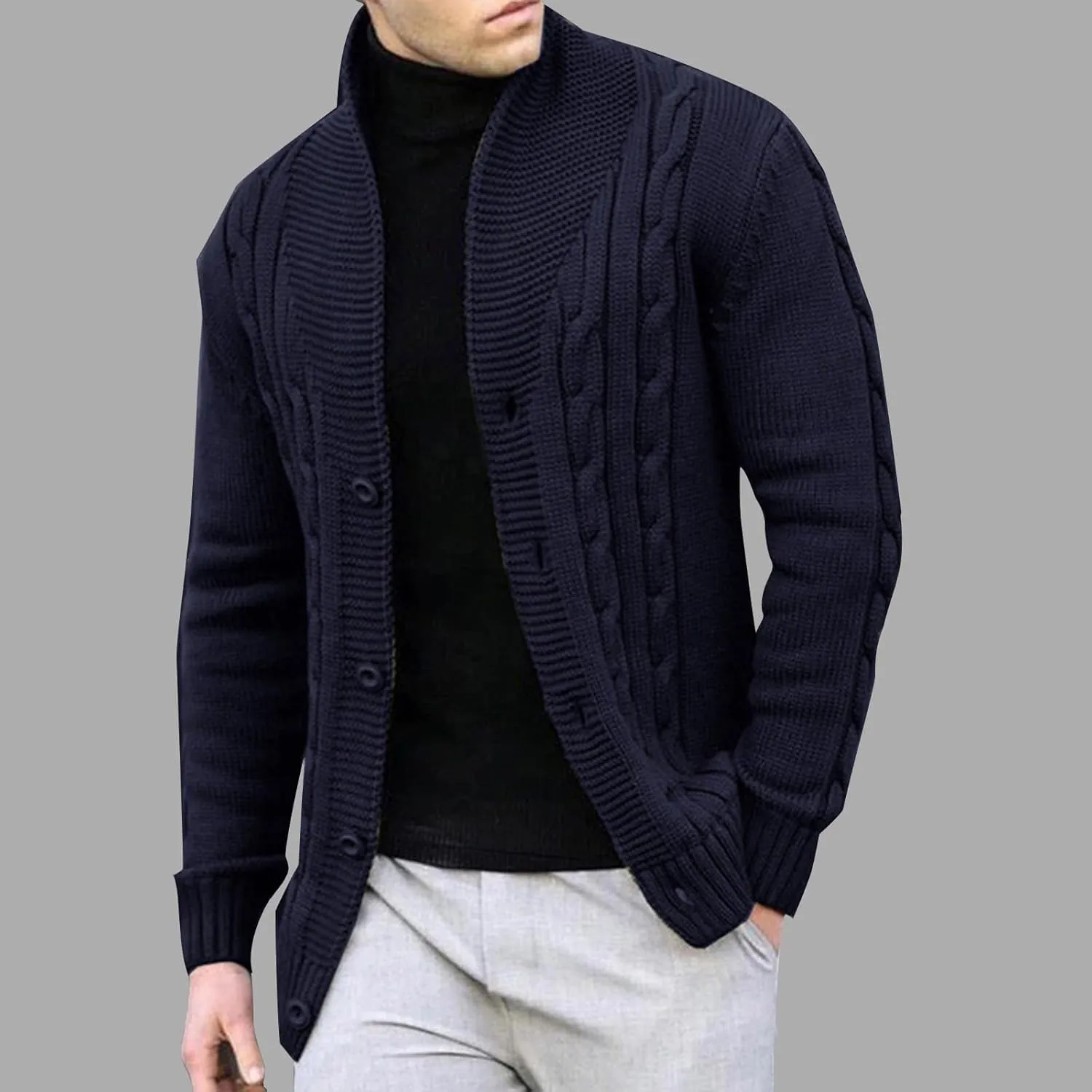 Cardigan Sweaters for Men Big and Tall Button Down Sweaters Winter Open Front Cardigan Casual Cable Knit Sweater
