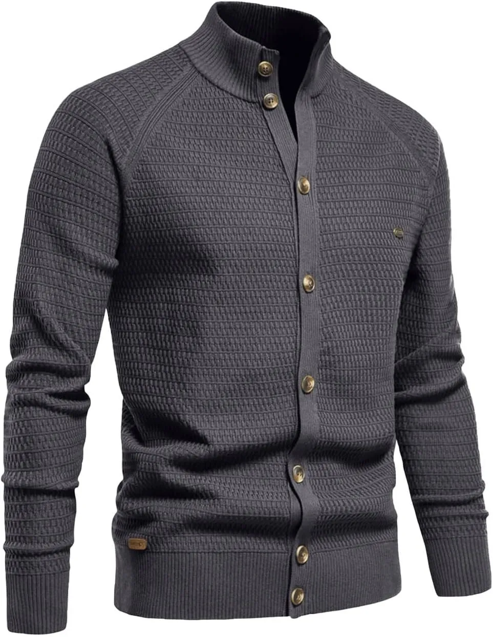 Cardigan Sweaters for Men Button Down Open Front Cardigan Stand Collar Sweater Vintage Cable Knit Sweater