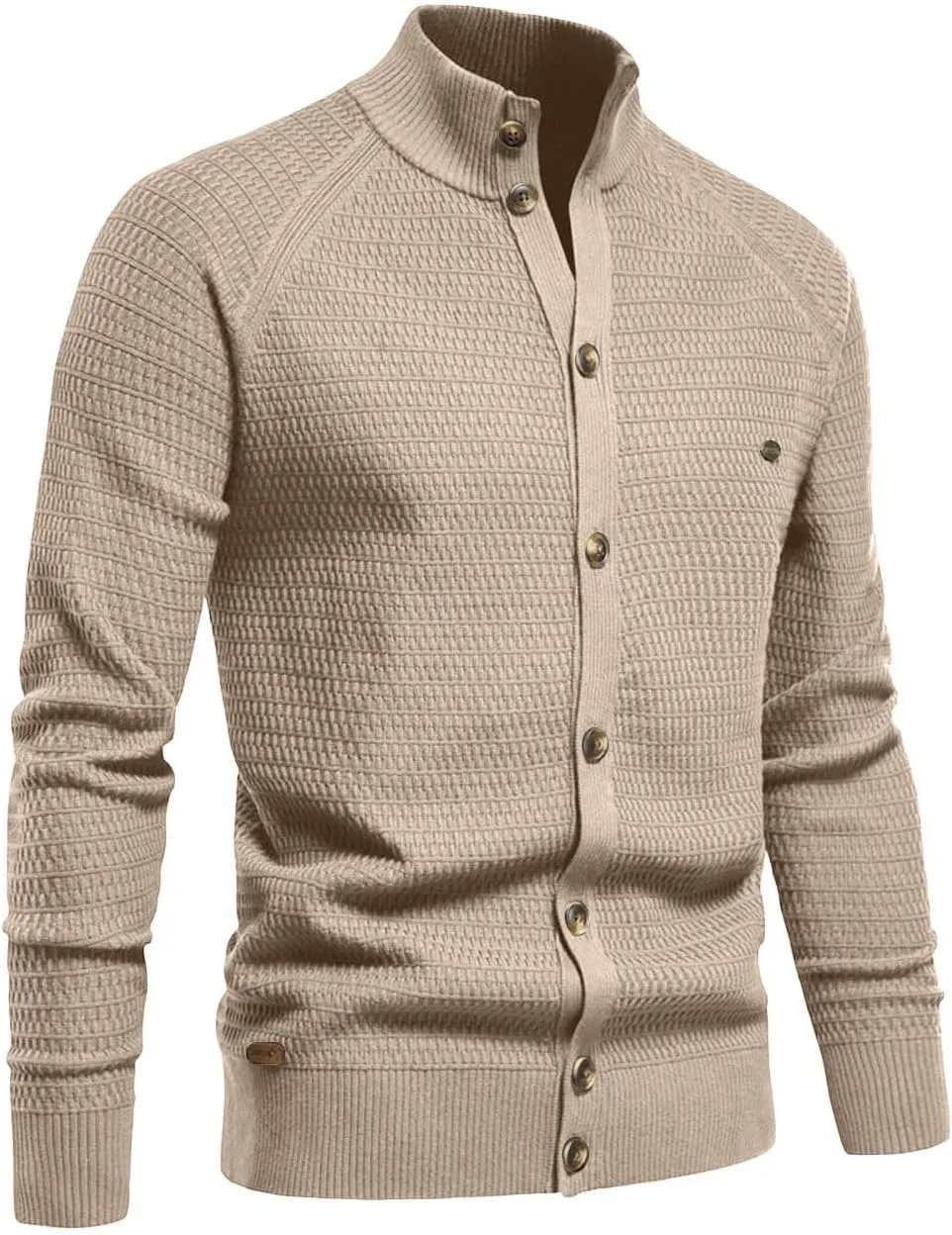 Cardigan Sweaters for Men Button Down Open Front Cardigan Stand Collar Sweater Vintage Cable Knit Sweater
