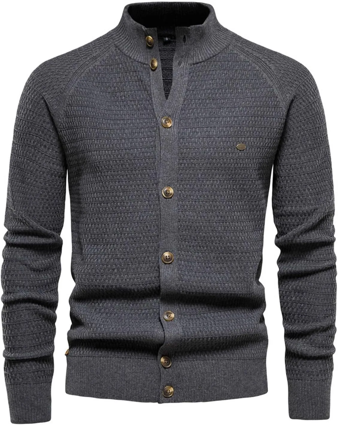 Cardigan Sweaters for Men Button Down Open Front Cardigan Stand Collar Sweater Vintage Cable Knit Sweater