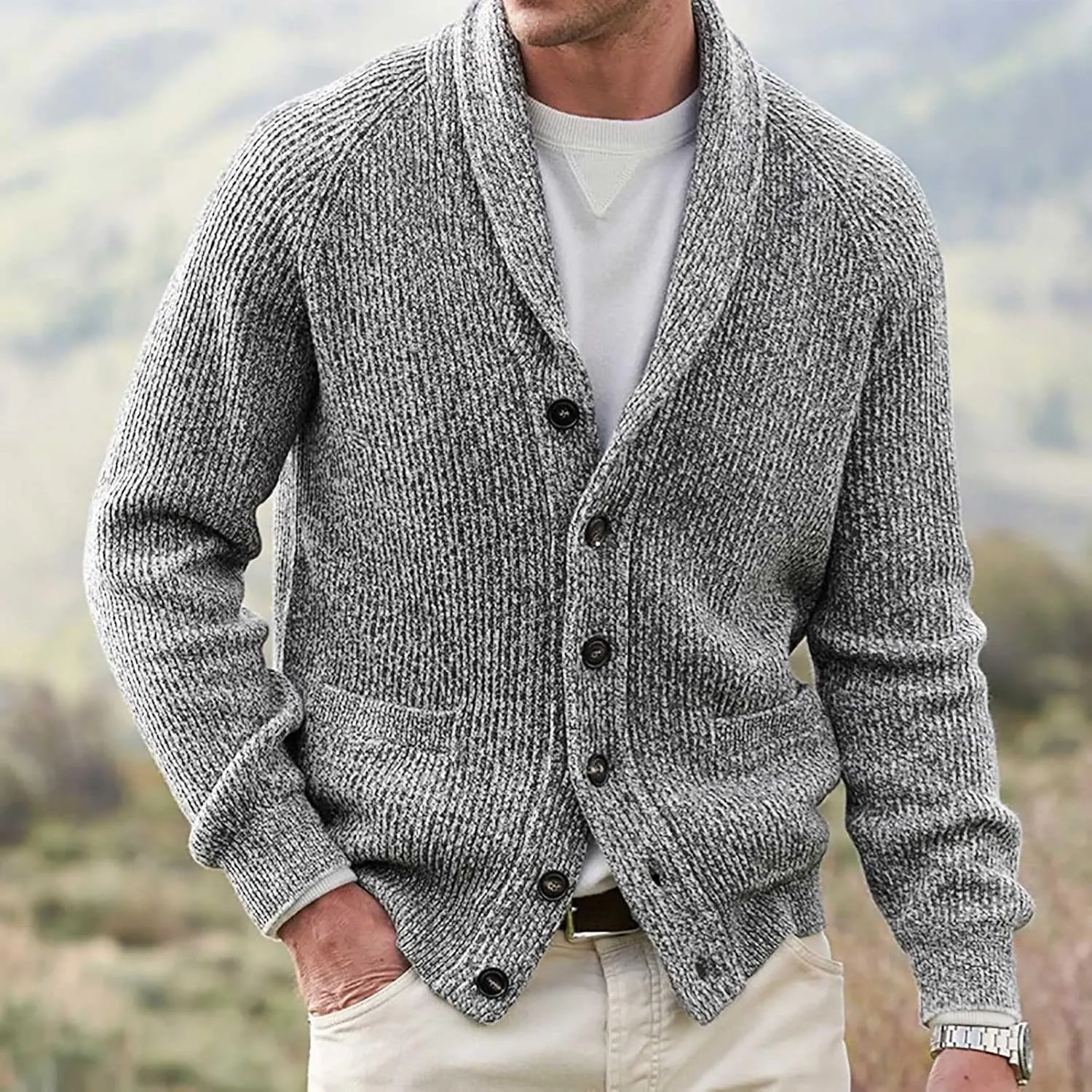 Cardigan Sweaters for Men,Button up Sweater Long Sleeve Knit Open Front Cardigans Fashion Fall Winter Sweater