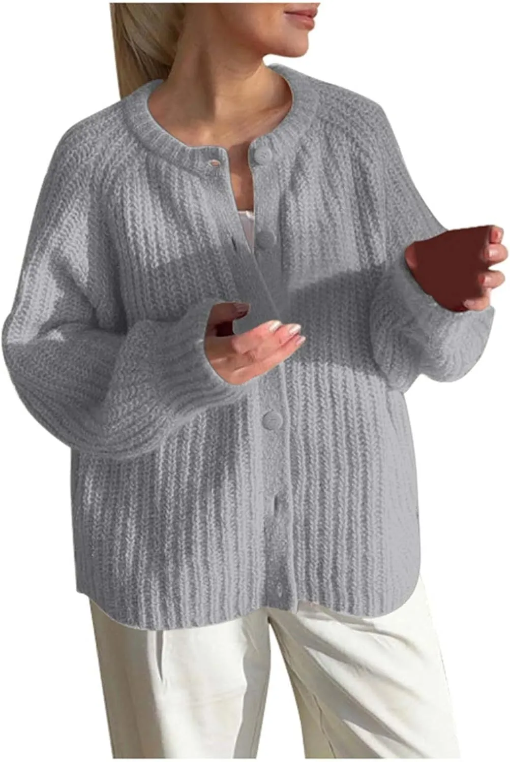 Cardigan Sweaters for Women Crew Neck Button Down Long Sleeve Crochet Knit Sweaters 2025 Fall Outfits