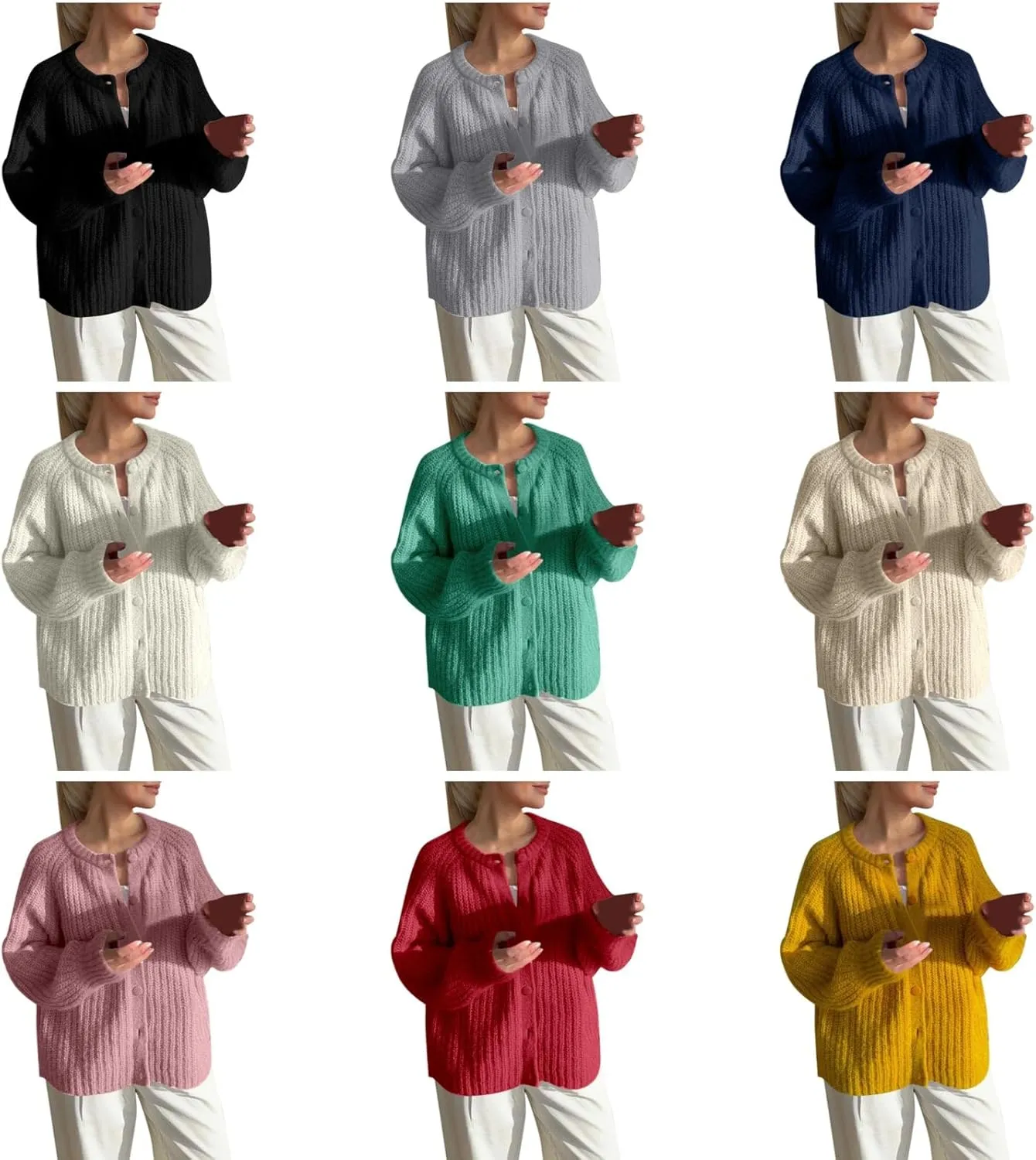 Cardigan Sweaters for Women Crew Neck Button Down Long Sleeve Crochet Knit Sweaters 2025 Fall Outfits
