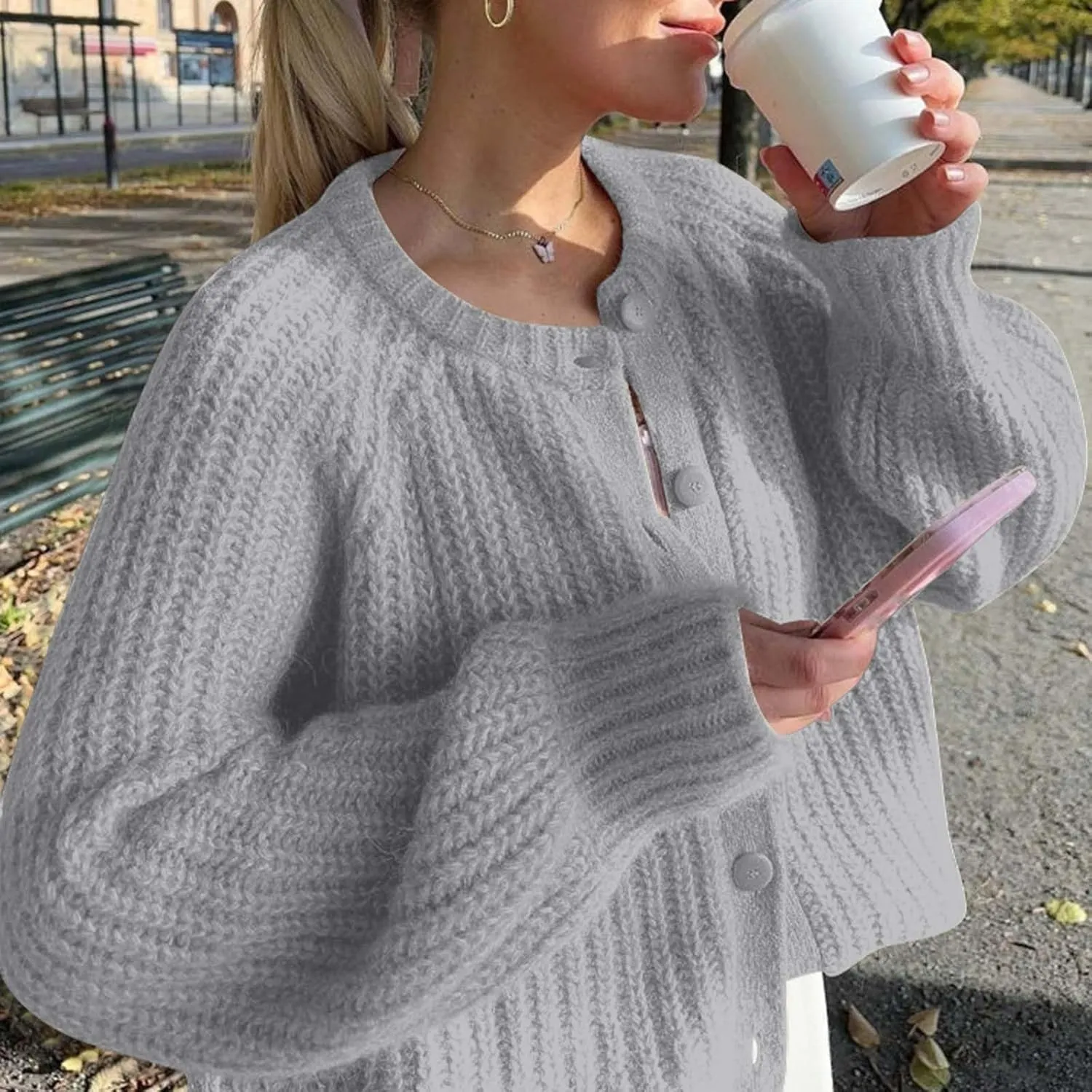 Cardigan Sweaters for Women Crew Neck Button Down Long Sleeve Crochet Knit Sweaters 2025 Fall Outfits