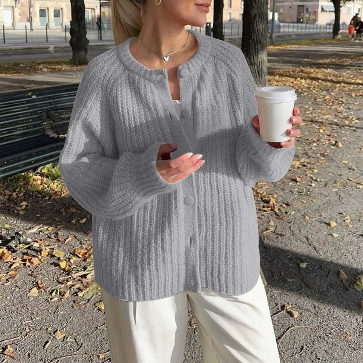 Cardigan Sweaters for Women Crew Neck Button Down Long Sleeve Crochet Knit Sweaters 2025 Fall Outfits