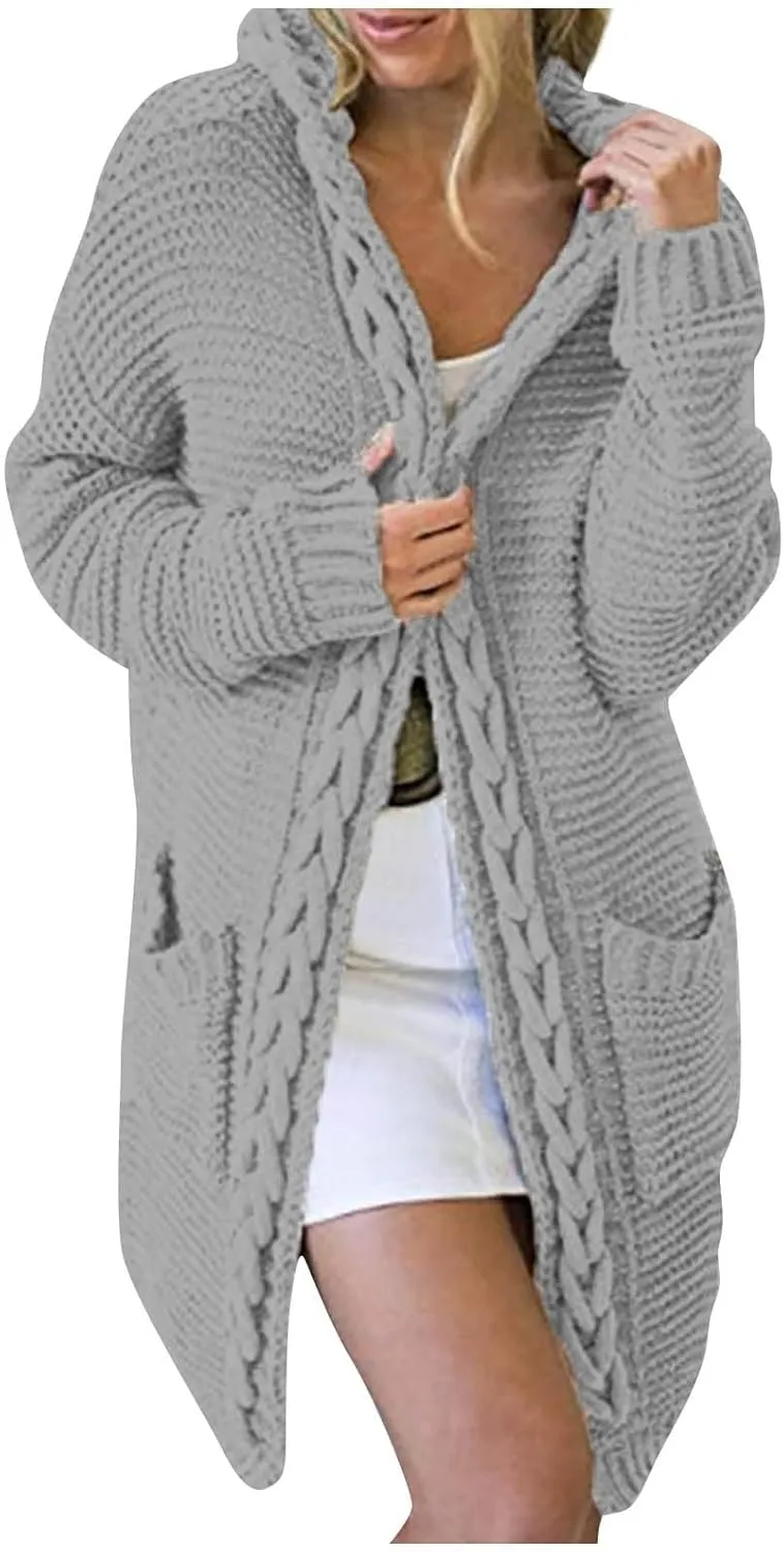 Cardigan Sweaters for Women Plus Size Fall Open Front Chunky Knit Sweater Loose Fit Chunky Knit Outerwear Coat 2024