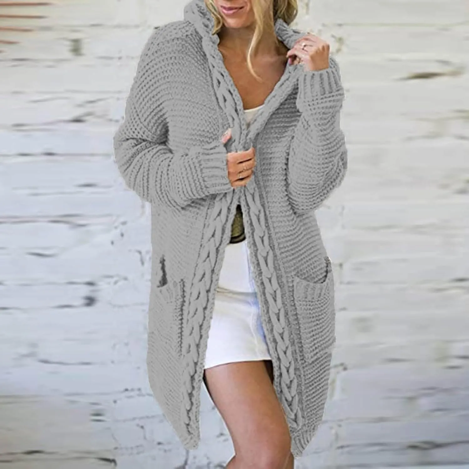 Cardigan Sweaters for Women Plus Size Fall Open Front Chunky Knit Sweater Loose Fit Chunky Knit Outerwear Coat 2024