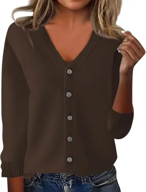 Cardigan Sweaters for Women Trendy Casual V Neck Long Sleeve Shirts Fall Button Up Knitted Sweaters