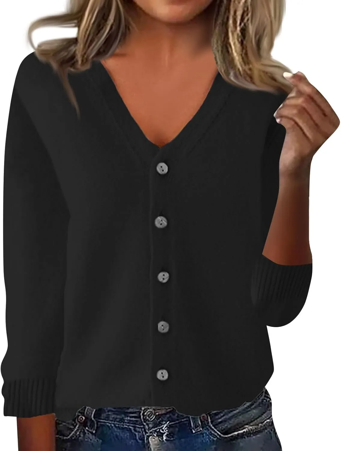 Cardigan Sweaters for Women Trendy Casual V Neck Long Sleeve Shirts Fall Button Up Knitted Sweaters