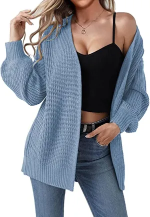 Cardigans for Women Trendy Lantern Sleeve Cardigan Sweaters Casual Cable Knitted Sweater Open Front Coat Outwear