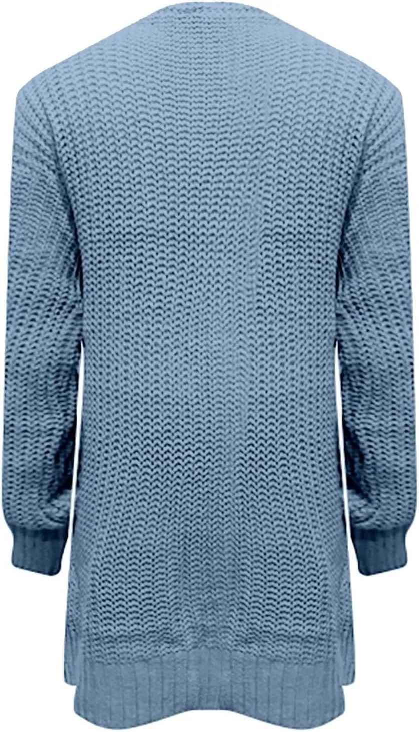 Cardigans for Women Trendy Lantern Sleeve Cardigan Sweaters Casual Cable Knitted Sweater Open Front Coat Outwear