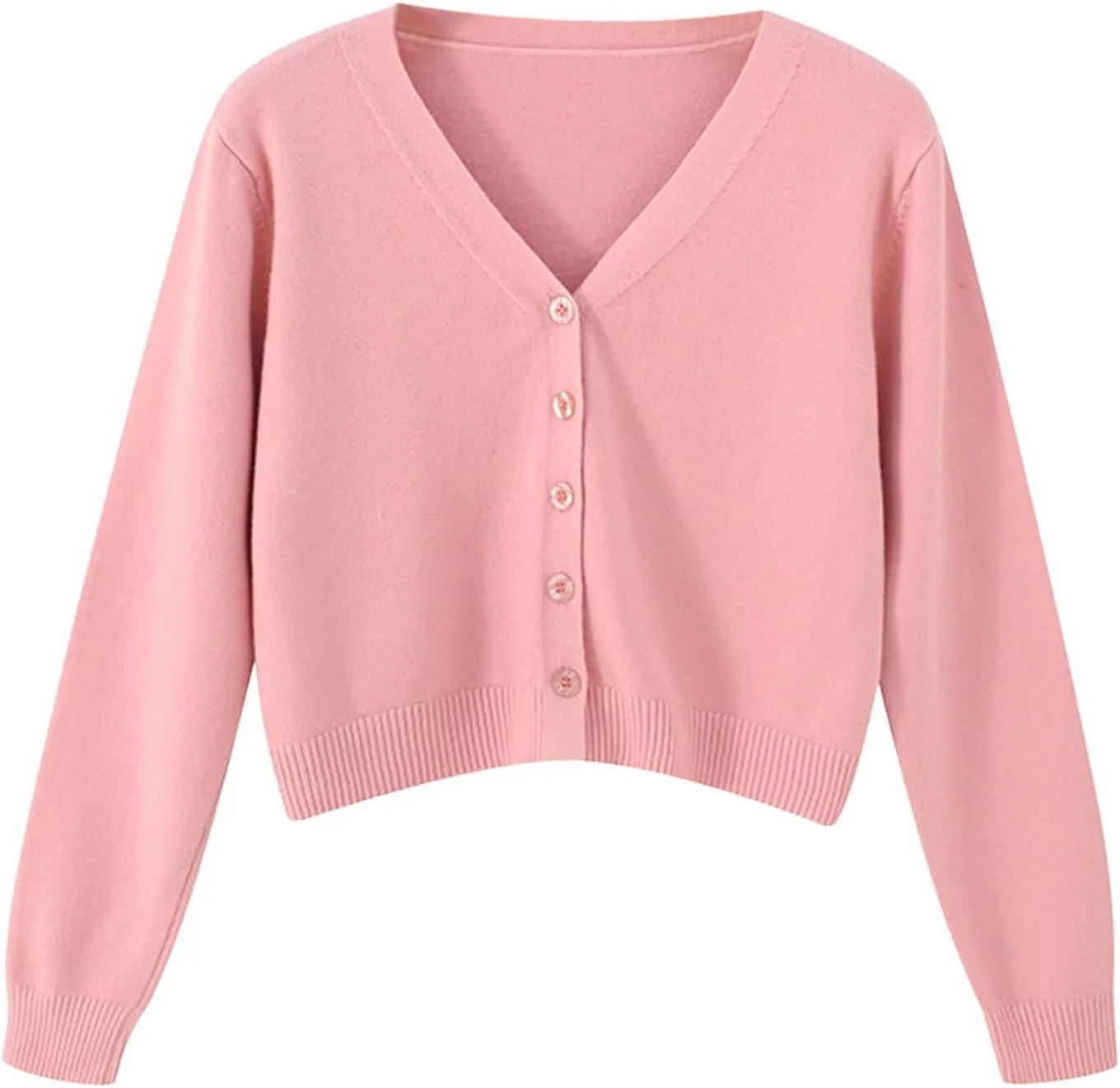 Cardigans for Women Trendy Solid Color Cropped Button Down Open Front Sweaters Casual Logn Sleeve Slim Fit Outwear