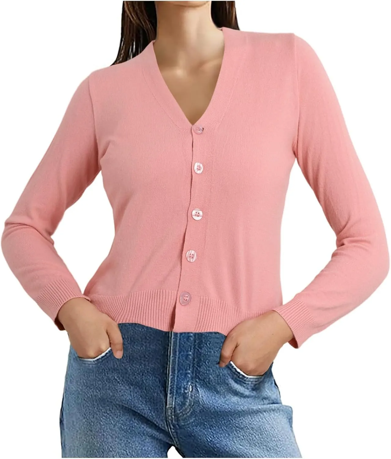Cardigans for Women Trendy Solid Color Cropped Button Down Open Front Sweaters Casual Logn Sleeve Slim Fit Outwear