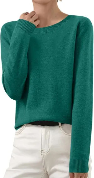 Cashmere Sweaters for Women Long Sleeve Crew Neck Cable Knit Sweater Lightweight Cozy Pullover Tops Fall Sweaters