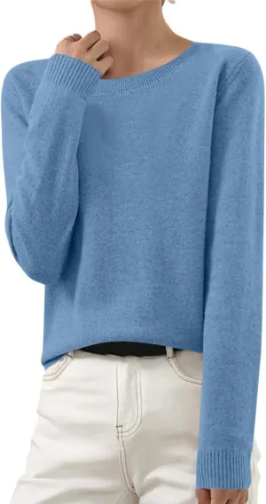 Cashmere Sweaters for Women Long Sleeve Crew Neck Cable Knit Sweater Lightweight Cozy Pullover Tops Fall Sweaters