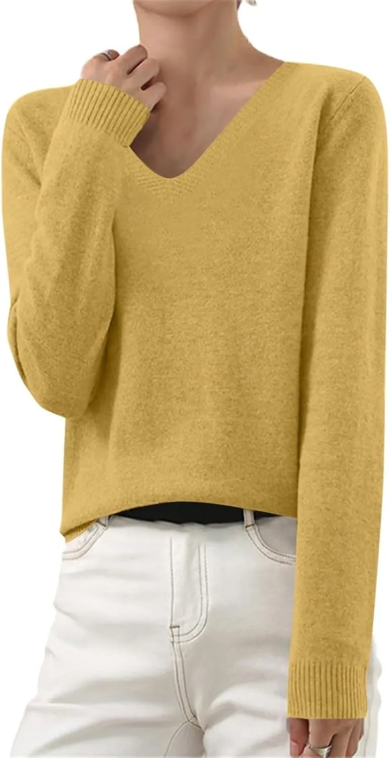 Cashmere Sweaters for Women Long Sleeve Crew Neck Cable Knit Sweater Lightweight Cozy Pullover Tops Fall Sweaters