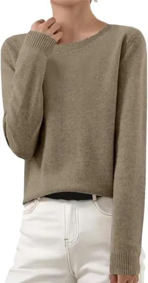 Cashmere Sweaters for Women Long Sleeve Crew Neck Cable Knit Sweater Lightweight Cozy Pullover Tops Fall Sweaters