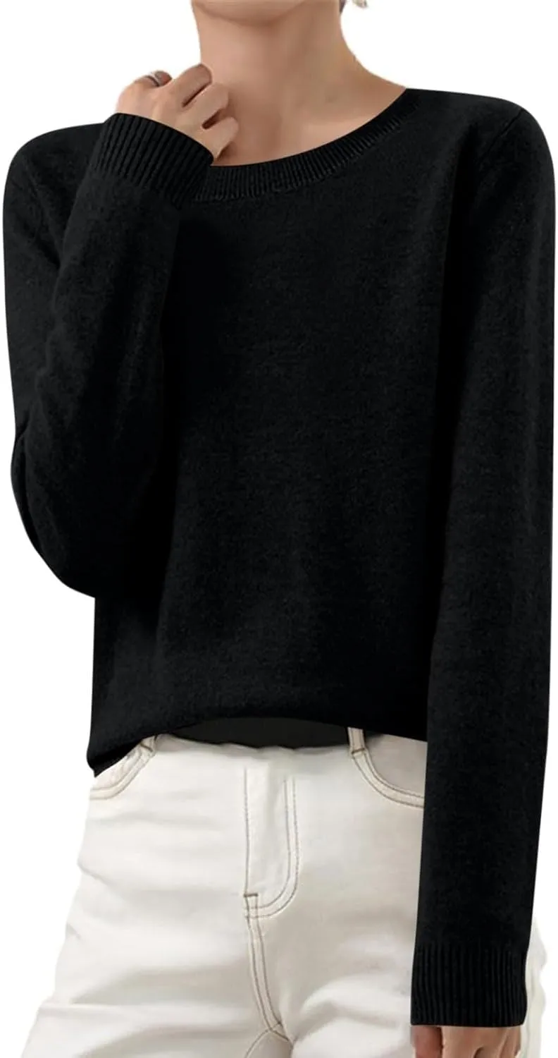 Cashmere Sweaters for Women Long Sleeve Crew Neck Cable Knit Sweater Lightweight Cozy Pullover Tops Fall Sweaters