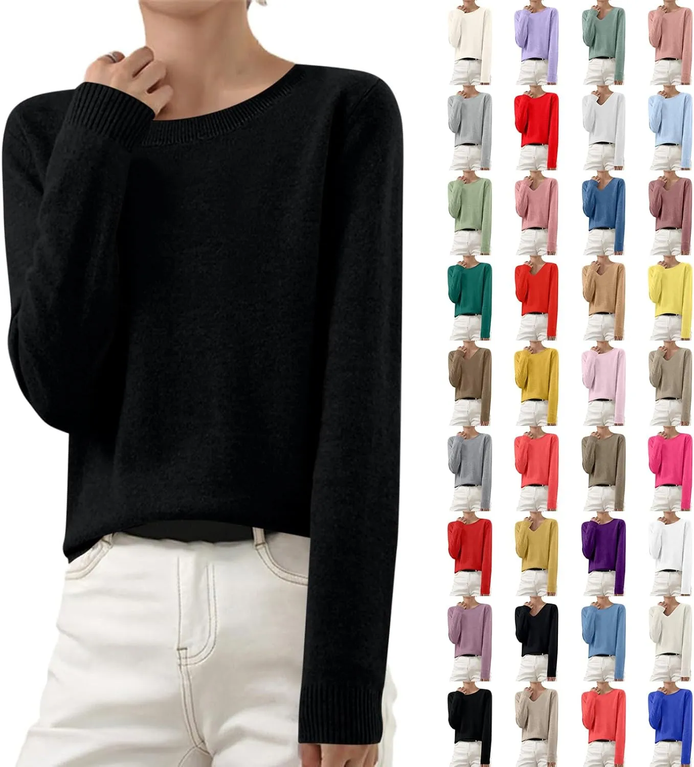 Cashmere Sweaters for Women Long Sleeve Crew Neck Cable Knit Sweater Lightweight Cozy Pullover Tops Fall Sweaters