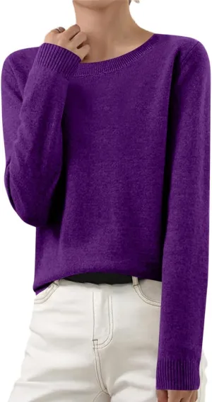 Cashmere Sweaters for Women Long Sleeve Crew Neck Cable Knit Sweater Lightweight Cozy Pullover Tops Fall Sweaters