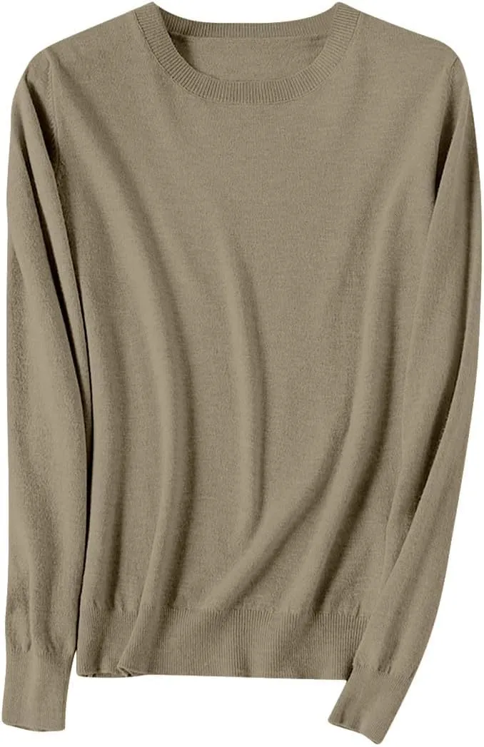 Cashmere Sweaters for Women Long Sleeve Crew Neck Cable Knit Sweater Lightweight Cozy Pullover Tops Fall Sweaters