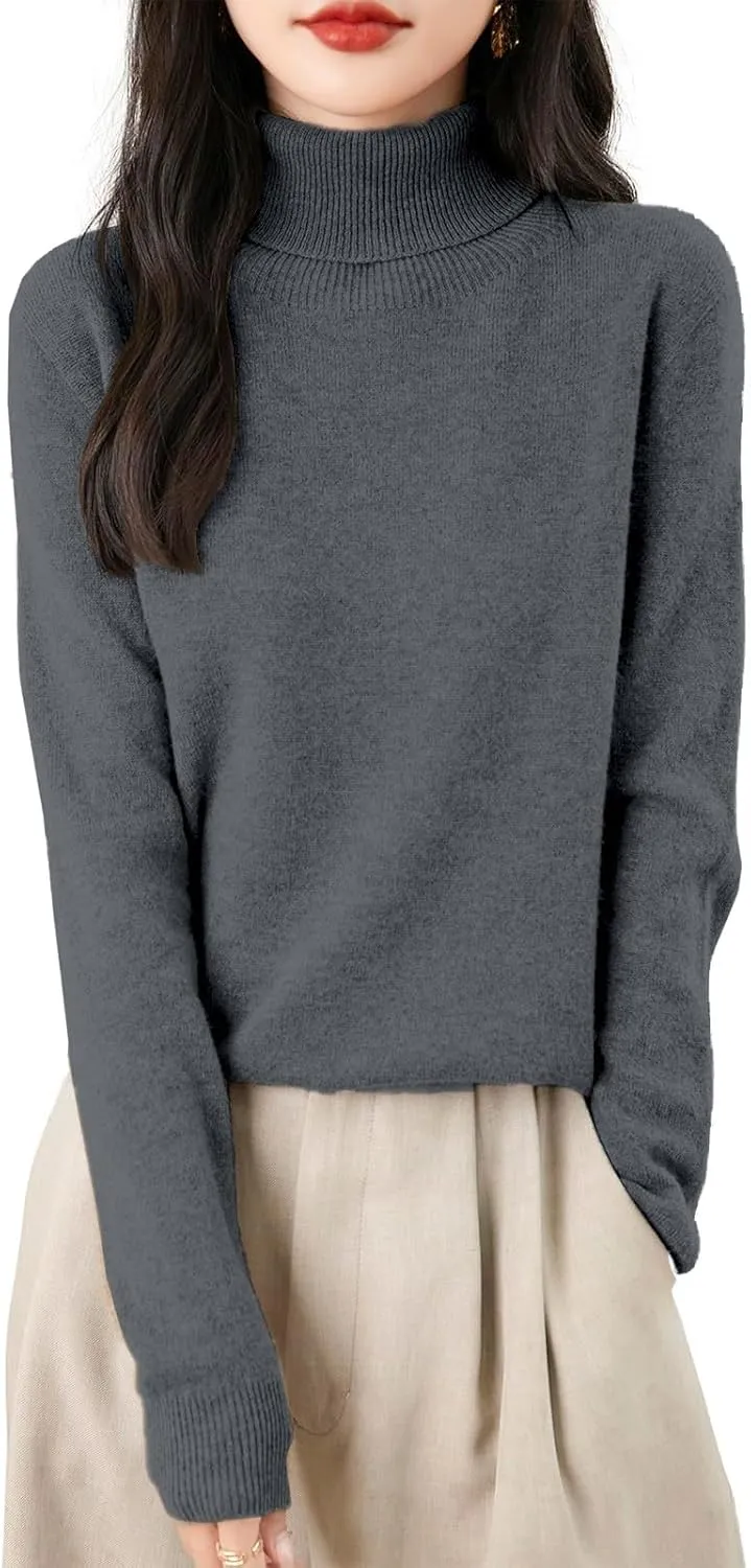 Cashmere Sweaters for Women Long Sleeve Turtleneck Sweater Pullover Winter Spring Soft Warm Cozy Wool Knit Sweater