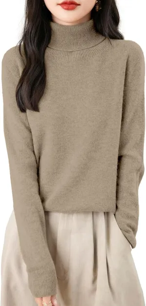 Cashmere Sweaters for Women Long Sleeve Turtleneck Sweater Pullover Winter Spring Soft Warm Cozy Wool Knit Sweater