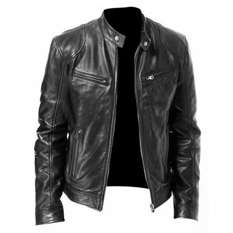 Casual male fashion collar thin leather jacket