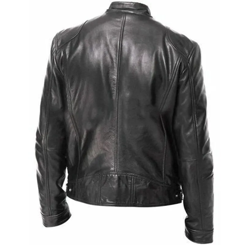 Casual male fashion collar thin leather jacket