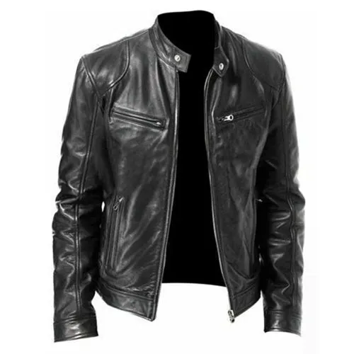 Casual male fashion collar thin leather jacket