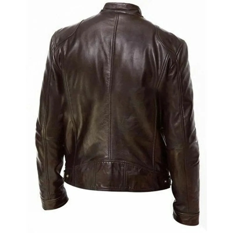 Casual male fashion collar thin leather jacket