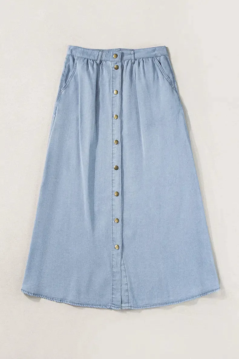 Casual Style Multi-button Women's Solid Color Denim Skirt